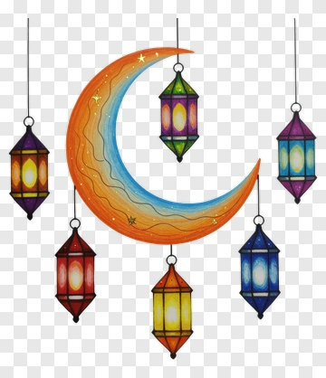 Colorful Crescent Moon With Lanterns PNG