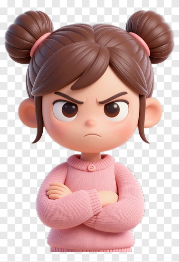 Angry Cartoon Girl With Pigtails PNG