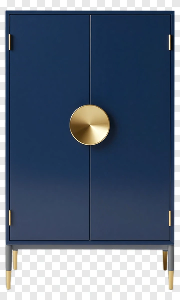 Modern Navy Blue Cabinet With Gold Handle PNG