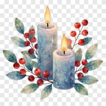 Watercolor Candles With Berries And Leaves PNG