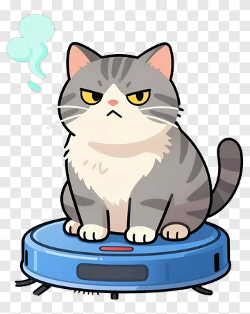 Cartoon Cat Sitting On A Robot Vacuum PNG