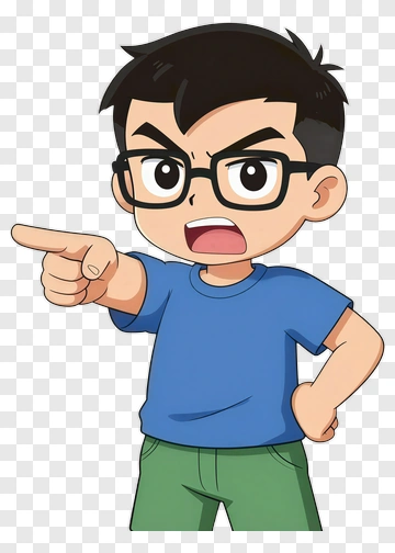 Cartoon Boy Pointing And Expressing Anger PNG