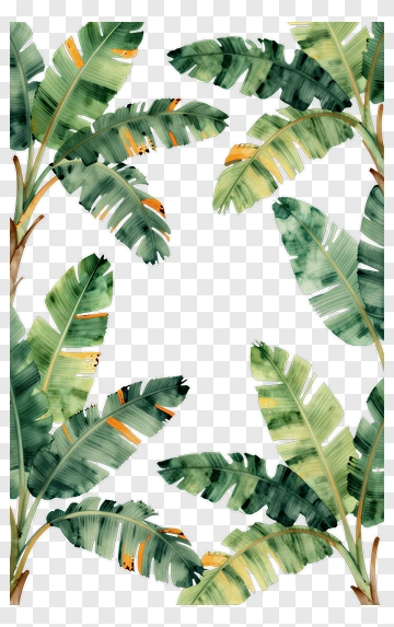 Tropical Green Leaves Frame PNG