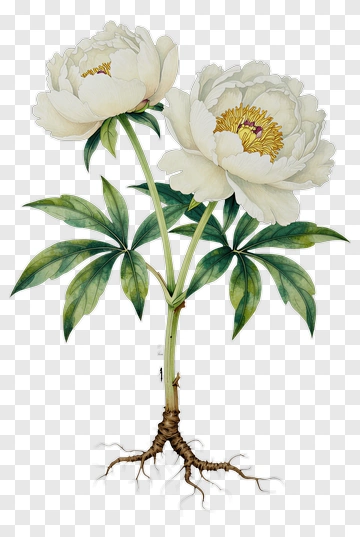 White Peony Flower With Green Leaves PNG