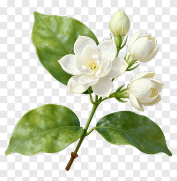 White Flower With Green Leaves PNG