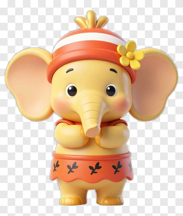Cartoon Elephant With Flower And Hat PNG