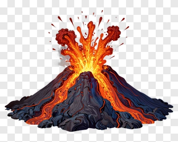 Erupting Volcano With Lava Flow PNG