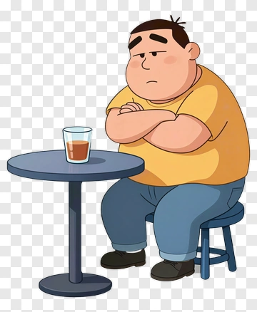 Cartoon Boy Sitting At A Table With A Glass PNG