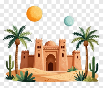 Desert Castle Surrounded By Palm Trees PNG