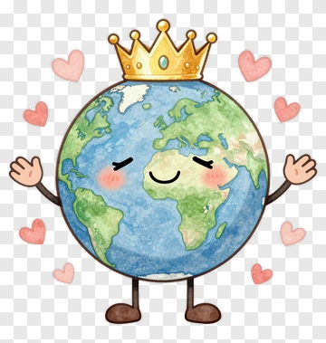 Cartoon Earth With Crown And Hearts PNG