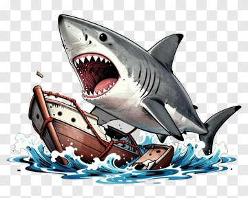 Cartoon Shark Attacking A Boat PNG