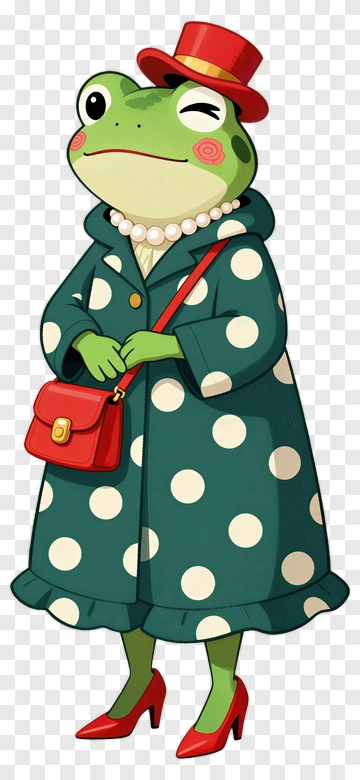 Cartoon Frog Wearing A Polka Dot Coat And Red Hat PNG