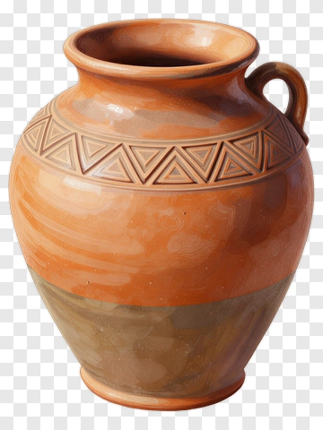 Decorative Clay Pot With Geometric Patterns PNG