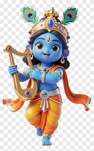 Cartoon Krishna Playing A Harp PNG