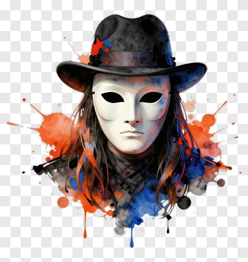 Masked Figure With Hat And Colorful Splashes PNG
