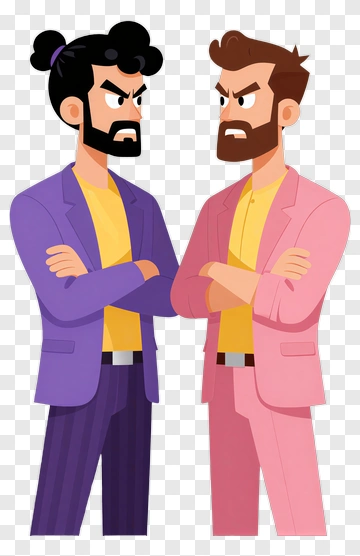 Two Cartoon Businessmen Facing Off PNG