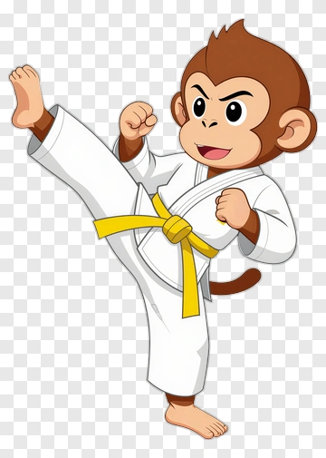 Cartoon Monkey Kicking In A Karate Gi PNG