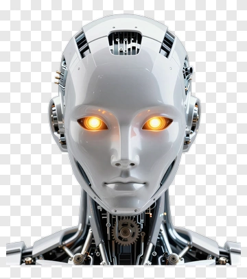 Futuristic Robot Head With Orange Eyes PNG