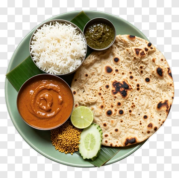Traditional Indian Meal With Rice And Roti PNG