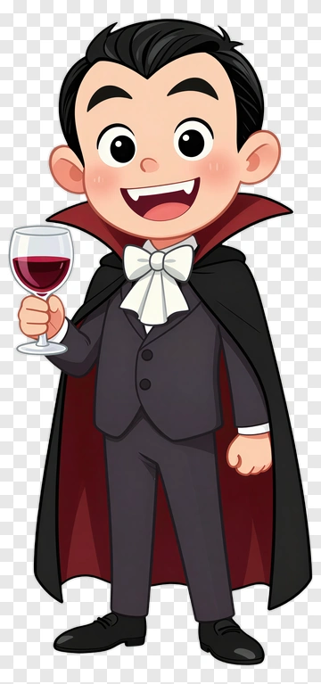 Cartoon Vampire Holding A Glass Of Red Drink PNG