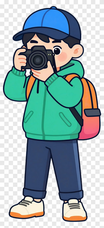 Cartoon Boy Taking A Photo PNG