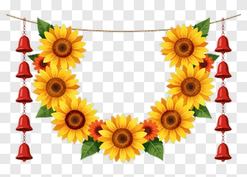 Flower Garland With Sunflowers And Bells PNG