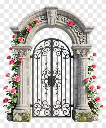 Ornate Stone Archway With Floral Decorations PNG