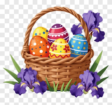 Easter Basket Filled With Colorful Eggs PNG