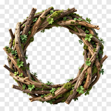 Wooden Wreath With Greenery PNG