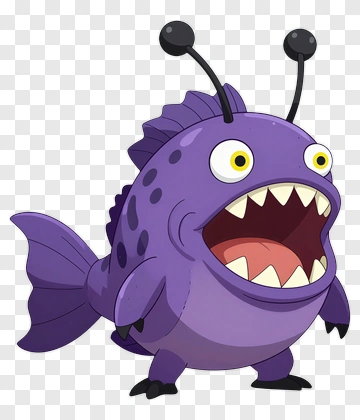 Cartoon Purple Fish Character PNG