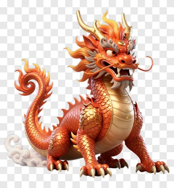 3D Chinese Dragon With Fiery Mane PNG