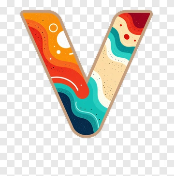 Colorful Letter V With Abstract Waves PNG