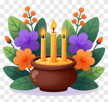 Colorful Candle Arrangement With Flowers PNG
