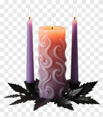 Decorative Candle Arrangement With Leaves PNG