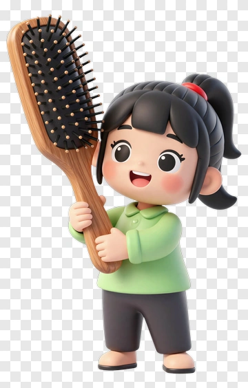 Cartoon Girl Holding A Hairbrush PNG