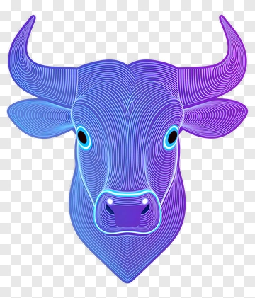 Stylized Bull Head In Purple And Blue PNG