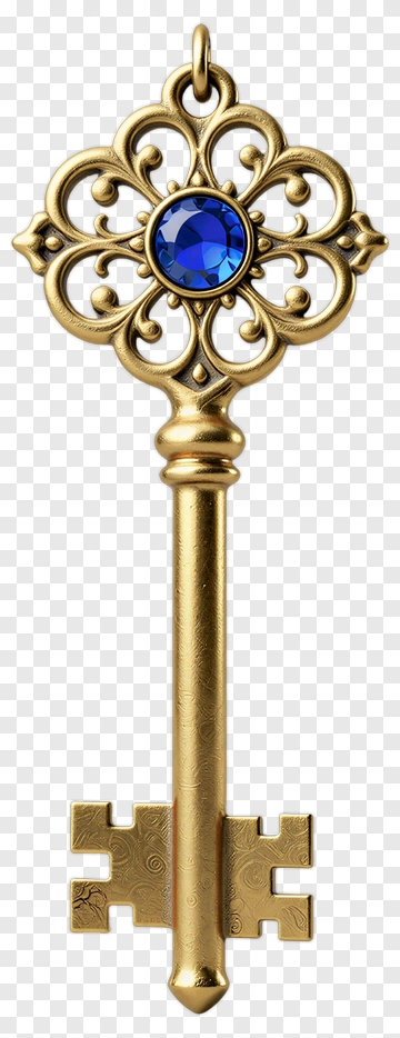 Ornate Key With Blue Gemstone PNG