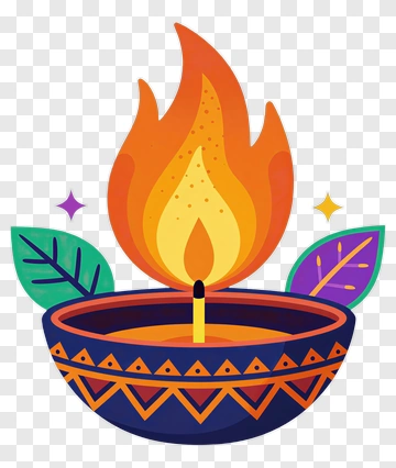 Colorful Candle With Flame And Leaves PNG