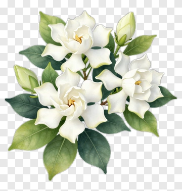 White Gardenia Flowers With Green Leaves PNG