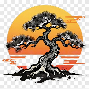 Bonsai Tree Against A Sunset Background PNG