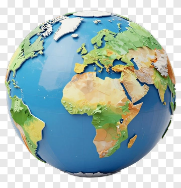 3D Globe Showing Continents And Oceans PNG