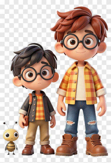 Cartoon Brothers With A Bee PNG