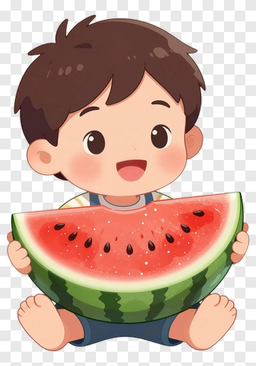 Cartoon Boy Holding A Watermelon Slice PNG