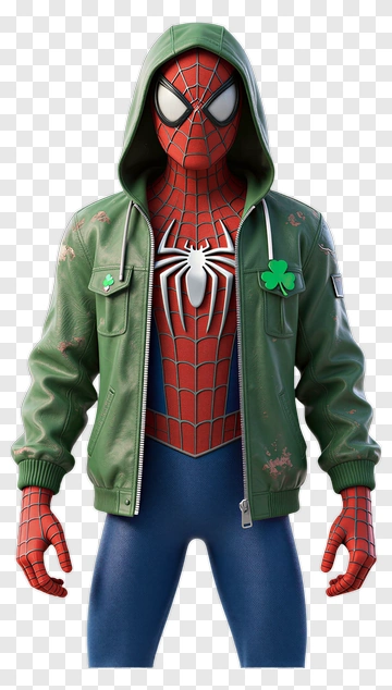 Spider-Man In Green Jacket With Shamrock PNG