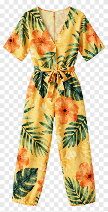 Floral Patterned Yellow Jumpsuit PNG