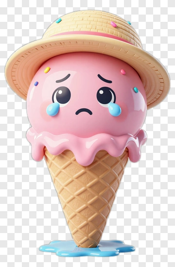 Sad Ice Cream Cone With A Hat PNG