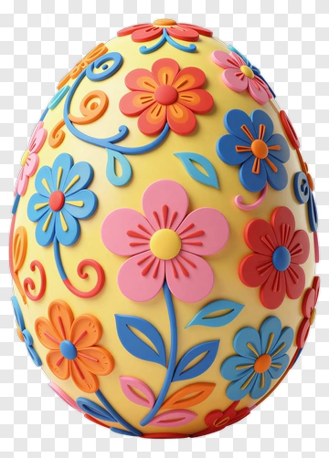 Colorful Easter Egg With Floral Decorations PNG