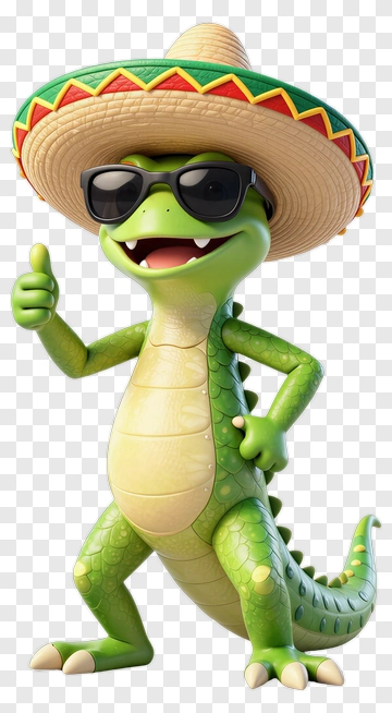 Cartoon Lizard Wearing Sunglasses And Sombrero PNG