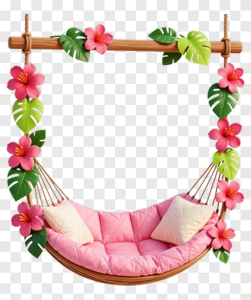 Hammock Surrounded By Tropical Flowers And Leaves PNG