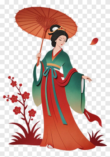 Elegant Woman Holding A Red Umbrella PNG